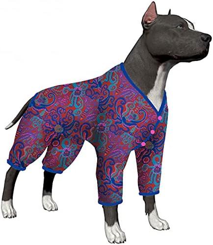 LovinPet Male Large Dog Bodysuit, Dog Pajamas, Lightweight Stretchy Fabric, Red Octopus Print, Uv Protection, Pjs for Pitbulls, Onesies for Dogs, Pajamas for Giant Breed Dogs, Large