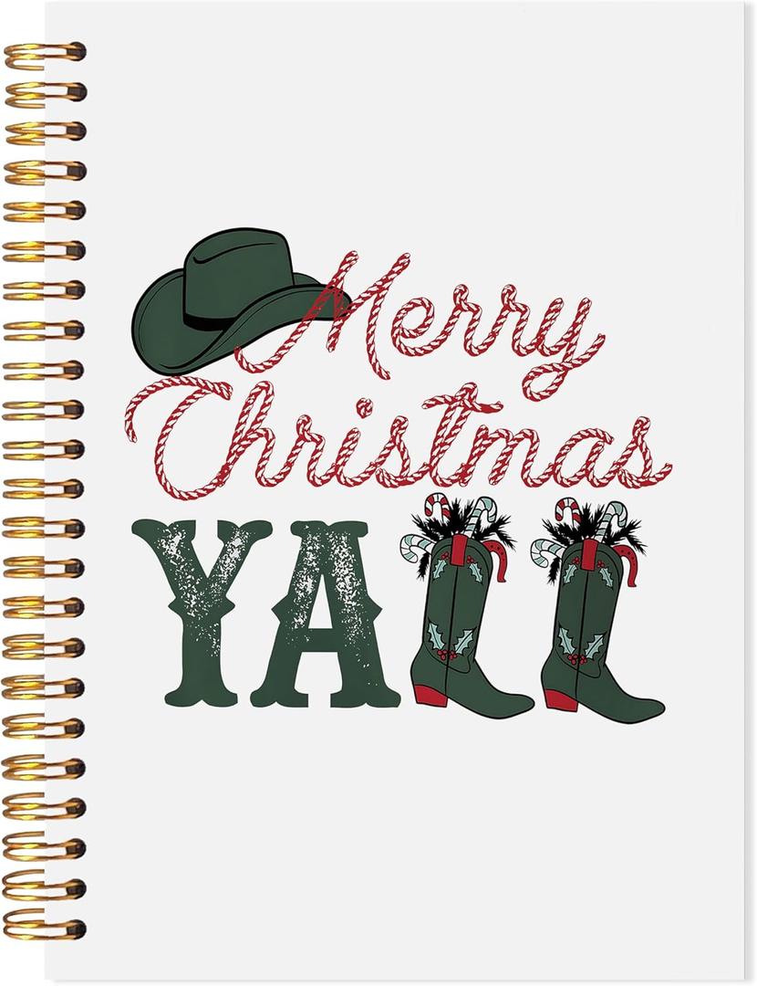 LADOCK Western Christmas Spiral Notebook, Vintage Red and Green Merry Christmas Journal, Cowgirl Cowboy Gifts Notebook, Retro Western Xmas Journal, 5.5x8.3