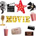 16 Pcs Movie Night Party Decorations 8.6" Movie Light up Letters Sign Film Clapper Board Marquee Star Sign Party Cards Props for Nigh Theater Table Centerpieces Decorations Supplies