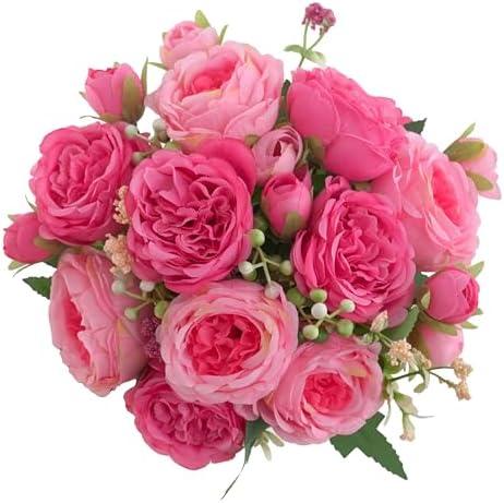 karoro 2 Packs Peonies Artificial Flowers, Small Silk Rose Pink Artificial Peonies Flowers Fake Peonies Faux Peonies Bouquet for Centerpiece Table Wedding Party Home Decor (2, Rose Red & Pink)