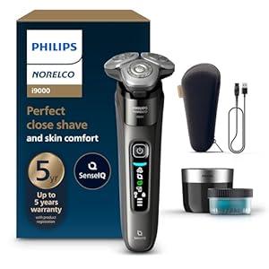 Philips Norelco Shaver i9000, Wet & Dry Electric Shaver, Dark Slate, SenseIQ Technology, Triple Lift & Cut System, 360 Rotating Dual SteelPrecision Precision Blades, Quick Clean Pod, X9002/ 82