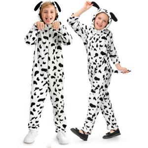 BesserBay Unisex Kids Fleece Dalmatian Costume 100 Days of School Animals Onesie with Tail, 2-14 Years (White)