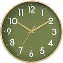 Mosewa Wall Clock 14 Inch, Battery Operated Non-Ticking Modern Analog Clock Decorative for Kitchen, Bedroom, Office, Home(Olive Green and Gold)