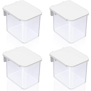 Yulejo 4 Pack Pegboard Accessories with Lid White Clear Peg Board Bins with Hooks Containers Plastic Pegboard Bins for Garage Craft Room Storage Kitchen, 3.9 x 3.2 x 3.2 Inch