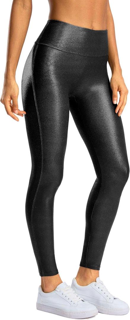SANTINY Women's Faux Leather Leggings 27''-High Waisted Stretch Leather Pants Pleather Tights for Women (Black + Gray), 2 Pack, S