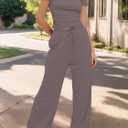 Women's 2 Piece Lounge Set Ruched Short Sleeve Tops High Waisted Wide Leg Pants,Medium