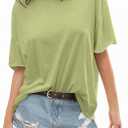 TARSE Oversized Tshirts for Women 2024 Loose Fit Summer Tunic Tops Soft Cotton Short Sleeve Boxy Tee, Small, Sea Mist (Green, S)