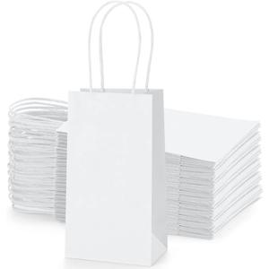 BagDream 50 Pack 3.5x2.4x6.7 Inches Small Kraft Paper Gift Bags with Handles Bulk Mini Party Favor Bags Candy Bags Recyclable White Paper Bag for Samples