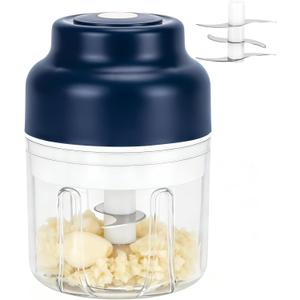 Mini Electric Garlic Chopper 320ML, USB Rechargeable Cordless Food Processor with 6 Stainless Steel Blades, Portable Onion Mincer for Vegetables, Chili, Ginger, Nuts, Meat & Fruits
