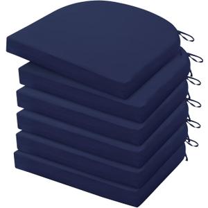 HARBOREST Outdoor Chair Cushions Set of 6, Water Resistant Patio Chair Cushions with Ties, Outdoor Seat Cushions for Patio Furniture, 17"x16"x2", Navy