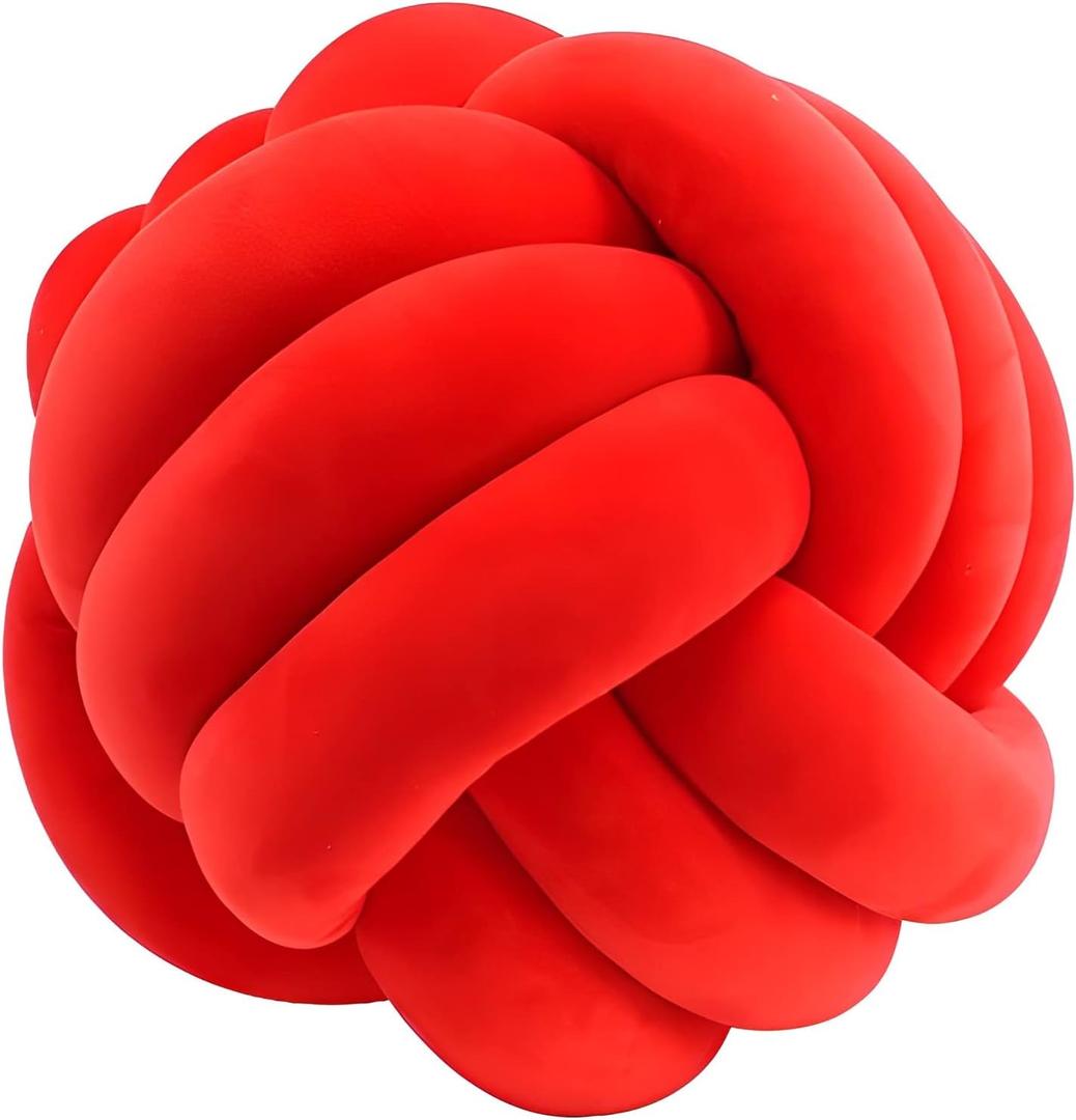 Knot Ball Pillows, Round Throw Pillow Cushion Home Decoration Soft Plush Pillow, Throw Knotted Ball Pillow Handmade Children Room Decoration Round Plush Toy Pillow (Red,8.5"/22cm)