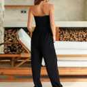 MIHOLL Womens Jumpsuit Casual Summer Strapless One Piece Rompers Loose Overalls Jumpers with Pockets (Black, S)