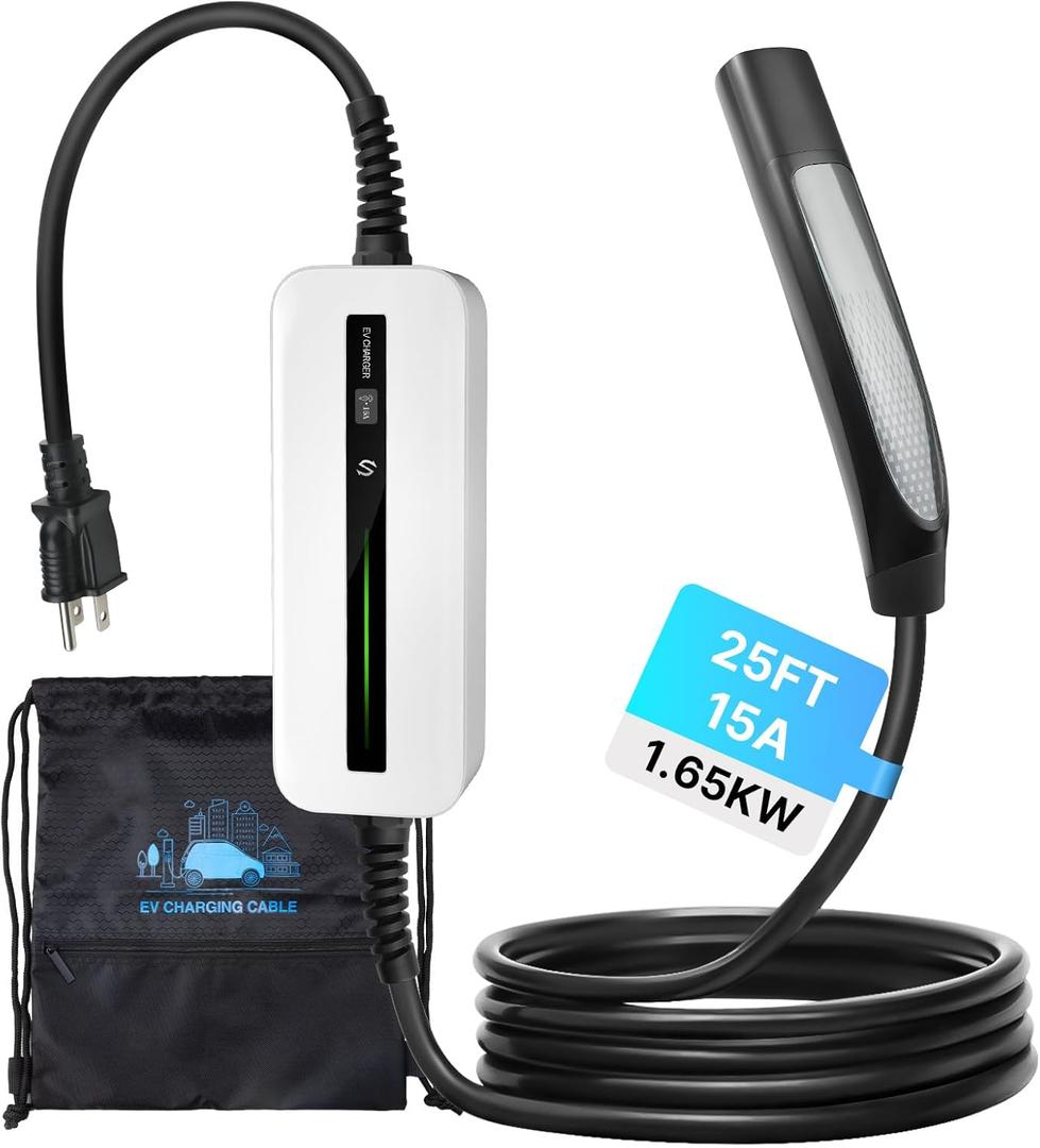 Level 1 EV Charger for Tesla, 15A 120V Portable Car Charger with 25ft Charging Cable for Model Y/3/S/X, Max 1.65KW Nema 5-15 Plug