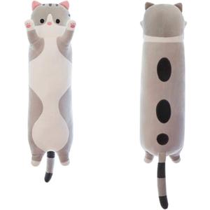 shangman Lovely Plush Cat Doll Cute Cartoon Soft Stuffed Kitten Pillow Long Throw Sleeping Toy Gift for Kids Girlfriend Multiple Size (Grey,50cm/19.6in)