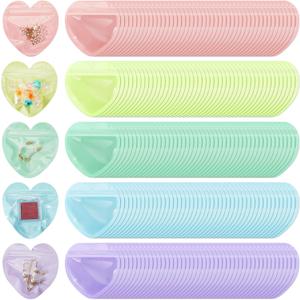 300 Pcs Heart-shaped Jewelry Packaging Bags Small Jewelry Transparent Resealable Cute Treat Bags for Business Wedding Birthday Festival Party Favor Supplies (Mixed Color)