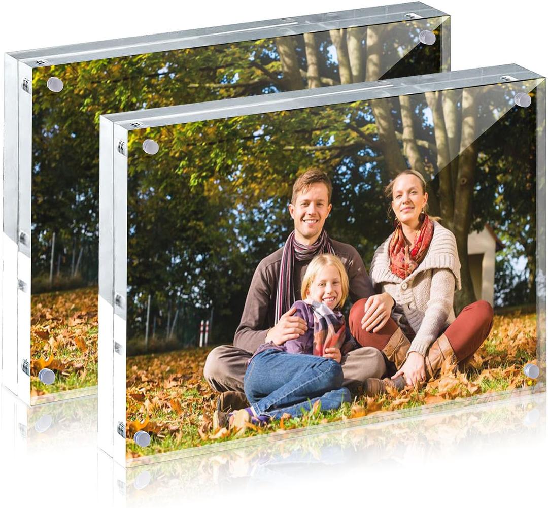 2 x JOHOUSE 2 Pack 4 x 6 Acrylic Picture Frames, Double Sided Magnetic Photo Frames Self Standing Frameless Transparent for Desktop Display Gifts for Women
