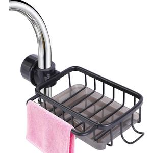 Kitchen Sink Caddy Organizer,Equipped with A Drainage Tray Sponge Holder,Faucet Organizer Rack for Bathroom,Adjustable with Hooks, Suitable for Kitchen and Bathroom, Left Side