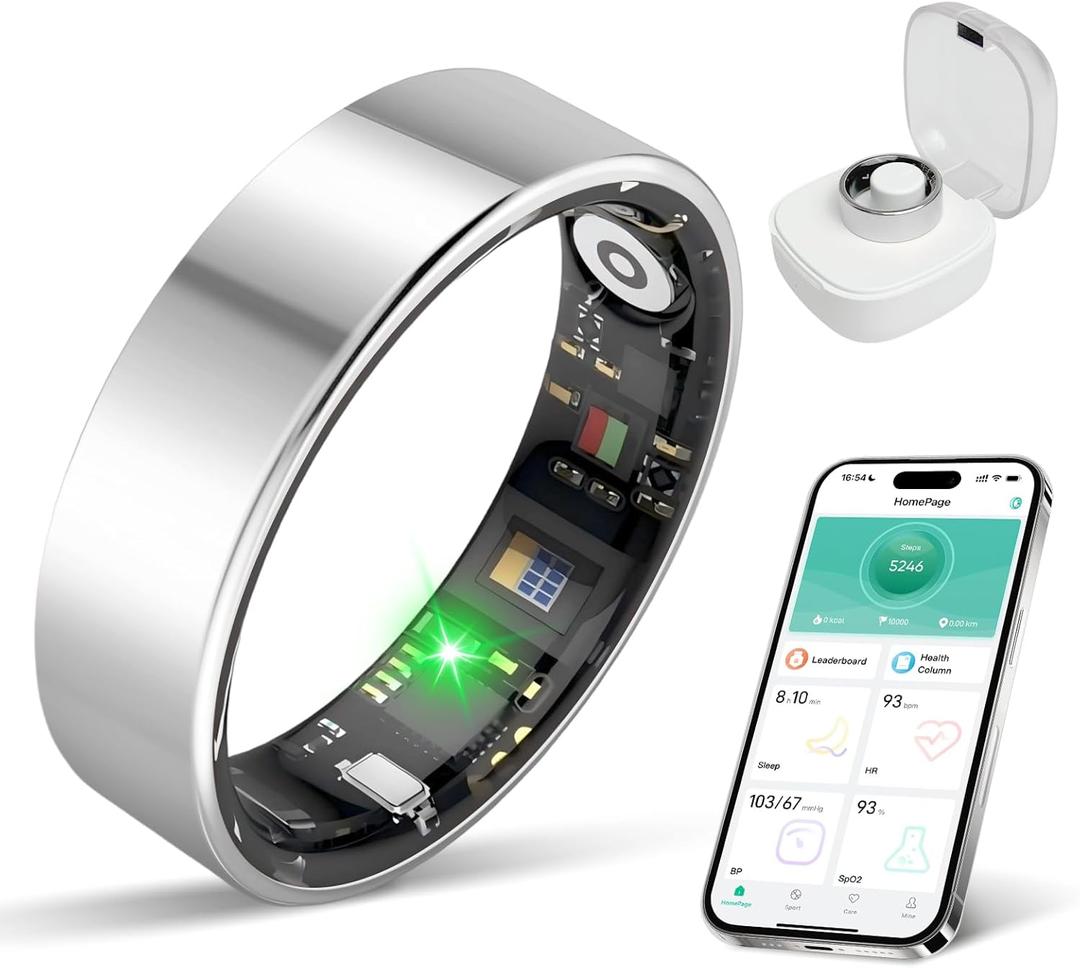 Smart Ring Health Tracker, Sleep/Exercise Monitoring, iOS/Android Compatible, IP68 Water Resistance, No Subscription Required, 5-Day Battery Life, Suitable for Both Women and Men (Silver, 8)