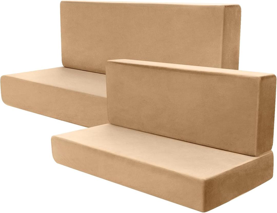 Buryeah 2 Set RV Dinette Cushion Covers Booth Set Furniture Protector for Sofa Seat Camper Car Couch, 2 Backrest and 2 Bench Cover(Camel,Velvet)