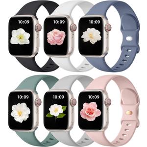 Maledan 6 Pack Bands Compatible for Apple Watch Band 38mm 40mm 41mm 42mm 44mm 45mm 46mm 49mm Women Men, Soft Silicone Sport Band Strap for iWatch Apple Watch Series 11 10 9 8 7 6 5 4 3 2 1 SE Ultra (Black/ Blue Gray/ Gray/ Pind Sand/ Pine Green/ White)
