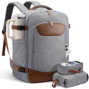 LOVEVOOK 40L Travel Backpack for Women Men, Large Carry on Backpack for Airplanes TSA Personal Item Travel Bag fits 15.6" Laptop, Waterproof Weekender Essentials Airline Approved with 2 Packing Cubes (Grey-brown)