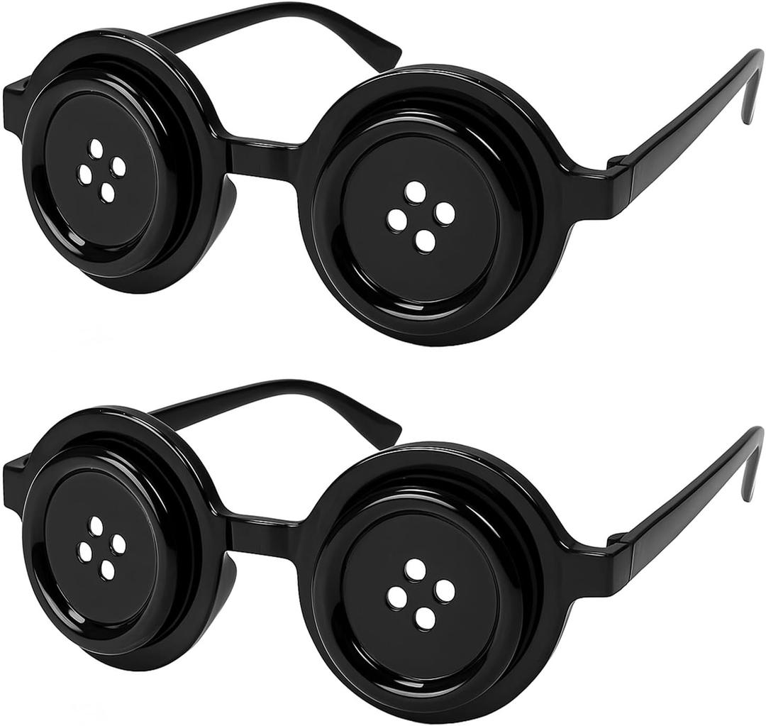 Black Button Eye Glasses, Novelty Costume Accessory for Halloween Dress Up, Cosplay, and Fancy Dress Parties