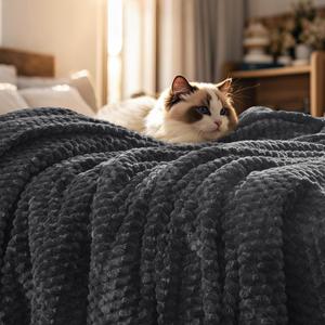 PHF Ultra Soft Flannel Fleece Blanket King Size, Lightweight 3D Jacquard Fleece Blanket, No Shedding, No Pilling, Luxury 340GSM Aesthetic Fluffy Cozy for Bed Room Decor, 108"x90", Dark Grey