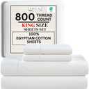 100% Egyptian Cotton Sheets King Size Sheets Set with Fully Elasticated 15" Deep Fitted Sheet & Pillowcase Sets, 800TC Sateen Weave Hotel Collection King Sheet Set, Soft Luxury White Bedding