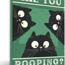 UPWOIGH Funny Are You Pooping Black Cat Bathroom Wall Art, 3 Cats Humor Quote Poster, Green Background Bathroom Decor, Wood Framed Canvas 12x16 Inch