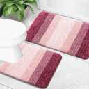 OLANLY Bathroom Rug Set 2 Piece, Soft Absorbent Microfiber Bath Mats and U-Shaped Contour Toilet Rug, Non-Slip, Machine Wash Dry, Plush Shaggy Bath Mats for Bathroom (24"x16"+24"x20", Red) (24" x 16" + U Shape 24" x 20")