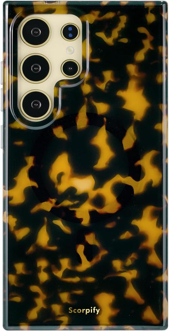 SCORPIFY Compatible with Samsung Galaxy S25 Ultra Case [Compatible with MagSafe] for Dark Brown Tortoise Shell Design, Cute Brown Magnetic Phone Cover for Women Girls
