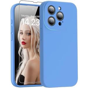 DEENAKIN Designed for iPhone 15 Pro Case Silicone with Screen Protector - Enhanced Camera Protection - Smooth Baby Skin-Like Feel - Slim Fit Protective Phone Cover 6.1" - Sky Blue