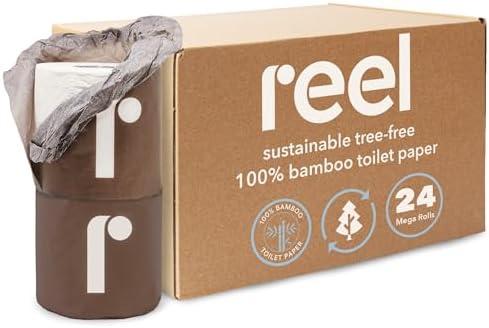 Reel Premium Toilet Paper - 24 Rolls of Toilet Paper - 3-Ply Made From Tree-Free - Zero Plastic Packaging, Septic Safe