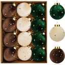 Christmas Tree Ornaments Velvet Balls - 12 Pcs Shatterproof Christmas Tree Hanging Bulbs Decorations Set for Holiday Party Xmas - Multicolor Green Brown Neutral - 3.15 Inch (80mm)