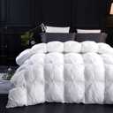 Three Geese King Size Pinch Pleat Duck Feather Down Fiber Comforter - All-Season Down Duvet Insert Fluffy Baffle Box Design with 8 Corner Loops for Warmth and Softness.