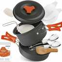 12 PCS Lightweight Camping Cookware Set  Non-Stick Pots, Pans & Utensils for Backpacking, Hiking & Outdoor Cooking  Compact Mess Kit for 2-3 People Give Away an Emergency Blanket as a Gift