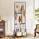 ELYKEN Foldable Grid Wall Panels 5.5' x 2' FT, Movable Wire Gridwall Display Rack with Wheels and Adjustable Foots, Retail Display Stand for Vendor with Storage (Rustic Brown)