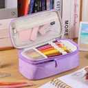 Extra Large Pencil Case,Big Capacity Pencil Pouch,Personalized Initial Pencil Bag with smooth zipper,Multiple Pockets,Cute Aesthetic Stationery Pen Case Bag for Teen Girls College (Pink, J)