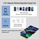 Magnetic Wireless Charger Pad - 3 in 1 Fast Mag-Safe Charging Station for iPhone 17/16/15/14/13/12 Series, AirPods 4/3/2 Pro, 15W Wireless Charging Mat/Pad for Apple Multiple Devices(with Adapter)