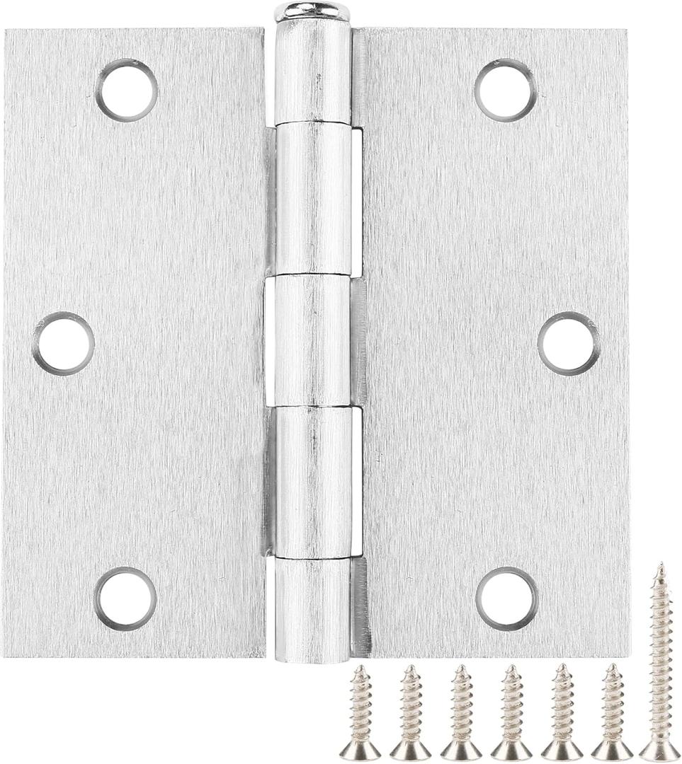 Square Door Hinges Satin Nickel 3.5" x 3.5 Inch Brushed Nickel Door Hinges,3 1/2" Interior Door Hinge Square Corners 3 " Silver Iron Residential Hinges for Doors Bedroom Security Hardware 12 Pack