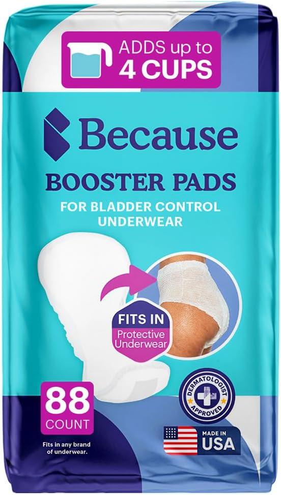 Because Overnight Booster Pads Fit All Adult Diapers, Helps Keep Your Adult Diaper Active All Night, Adds 4 Cups to Incontinence Underwear, Extra Absorbency, 88 Count