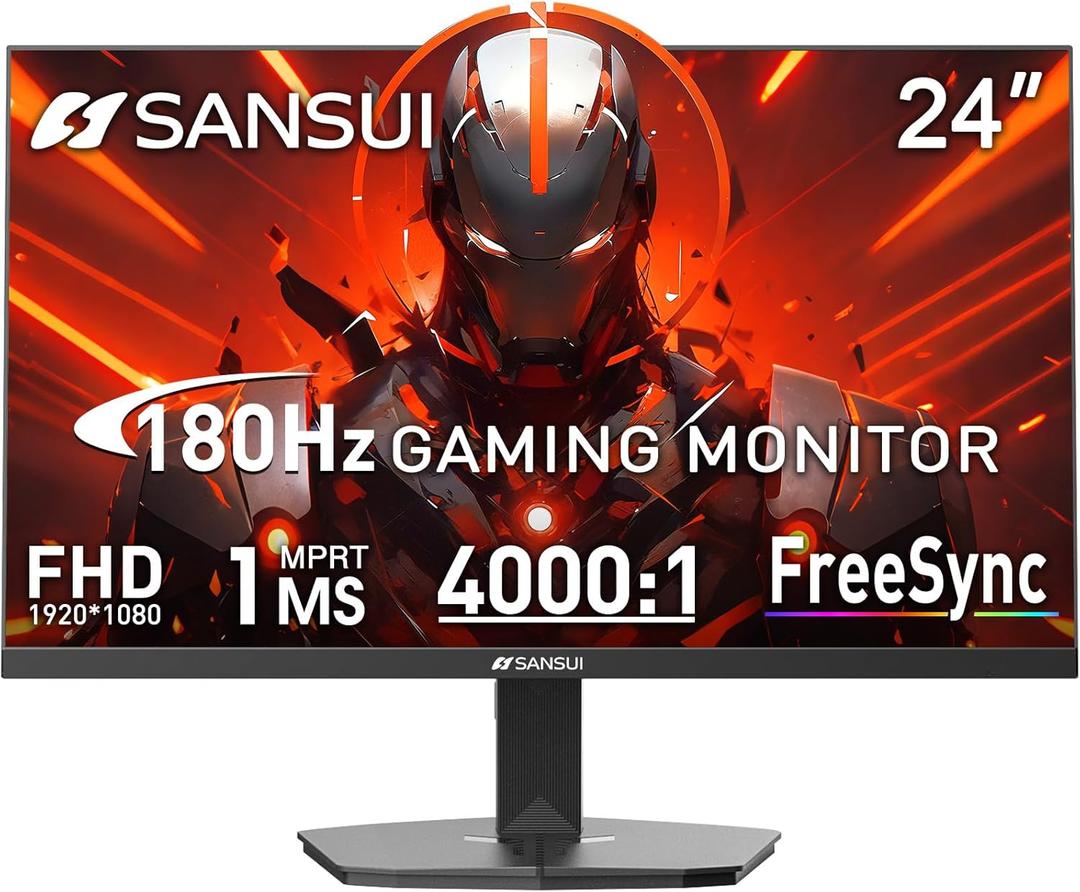 SANSUI Gaming Monitor, 24 Inch 180Hz, FHD 1080P 1ms 110% sRGB Computer Monitor, HDMI DP Ports VESA Support for Game Office (HDMI Cable Included) (Black)