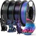 3D Printer Filament, Galaxy Glitter PLA Filament 1.75mm, Chameleon Color Shift & Shiny Glitter Bundle, 4  250g Spools for FDM Printers (Burnt Titanium/Nebula Purple/Glitter Galaxy Rainbow/Glitter Galaxy Black)