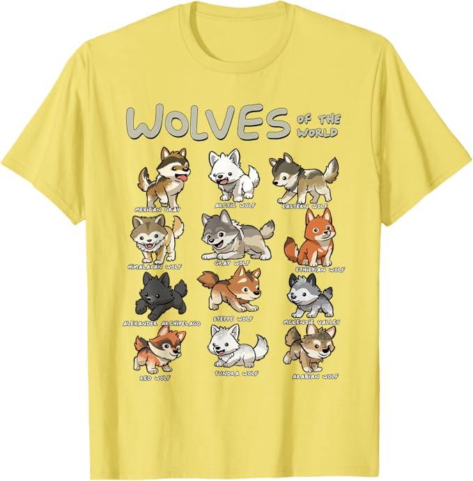 Chibi Wolf Wolves Animals of The World Wolf Lover T-Shirt, M