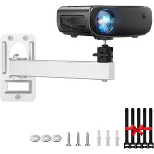 Mini Projector Wall Mount- Adjustable Tilt&Swivel Hanging Projector Holder Wall Mount Hanger Rack Stand with 1/4" Screw for Mini Projector with Cable Ties (White)
