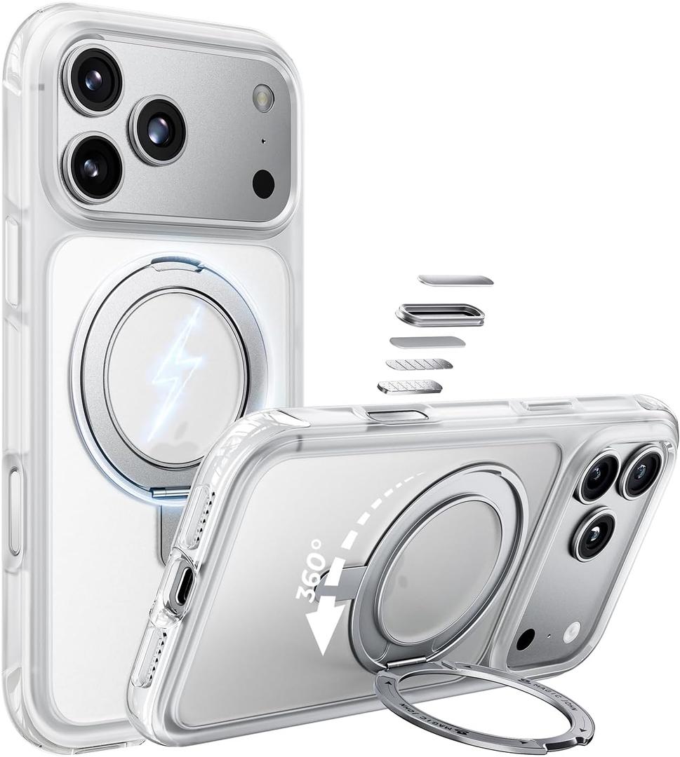 MAGIC JOHN Heavy Duty for iPhone 17 Pro Max Case with Stand, Fit for MagSafe, 360 Magnetic Ring Holder, Camera Control Cases, Shockproof Phone Case for iPhone 17 Pro Max, Rugged Cover, Frosted White