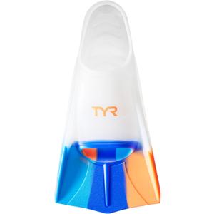 TYR Stryker Silicone Swim Fins - Adult Swimming Gear for Training and Racing (Medium, Orange/Blue/Clear)