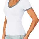 Sampeel Short Sleeve Shirts for Women V Neck Summer Ribbed Tshirts 2026 Slim Fit Spring Fashion Going Out Basic Tees (White, XL)