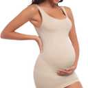 Womens Maternity Sleeveless Tank Tops, Pregnancy Belly Support Shapewear Baby Shower Bodycon Dress Workout Shirts (Beige, S)