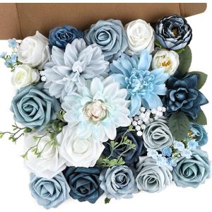 AGIRL Artificial Flowers Combo Silk Mix Blue Fake Flower with Stems for DIY Wedding Bouquets Centerpieces Arrangements Table Chair Decor Baby Shower Home Decor (Light Blue)